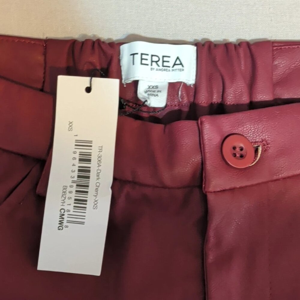 Y2K Grunge Women's NWT Vegan Leather Cargo Pants High Rise Dark Cherry Size XXS - Picture 7 of 14